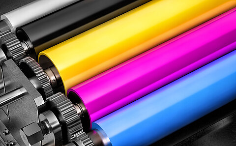 Ansicht der Druckerpatronen Cyan, Magenta, Yellow und Black.